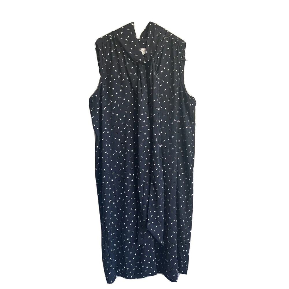 Ann Taylor Loft Dress Small Black White Print Sleeveless‎ Tie Neck Paw Prints